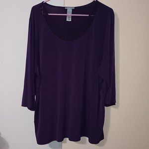 EUC ~Catherines Women's Blouse Royal Violet Scoop Lace Top Long Sleeve ~Size: 1X